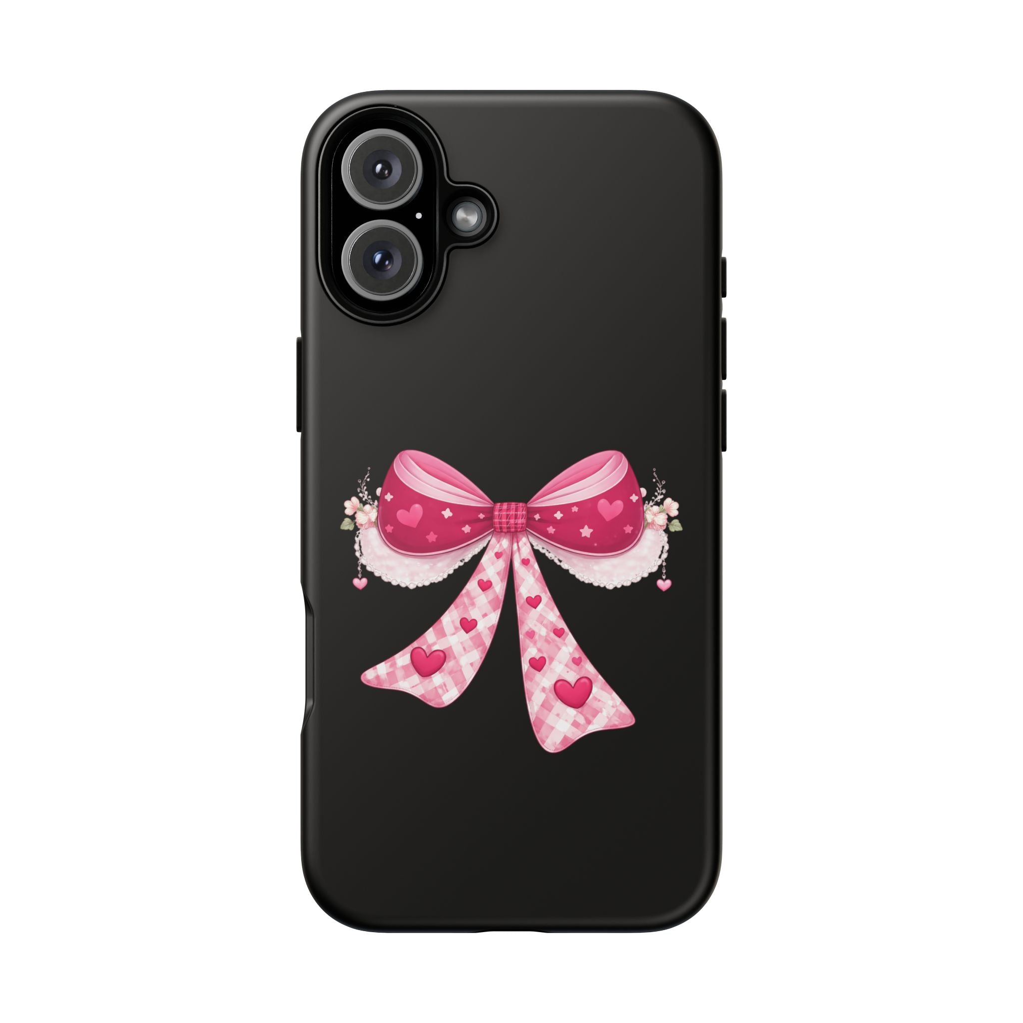 Pink Heart Bow Tough Phone Case — Cute Protective iPhone Cover