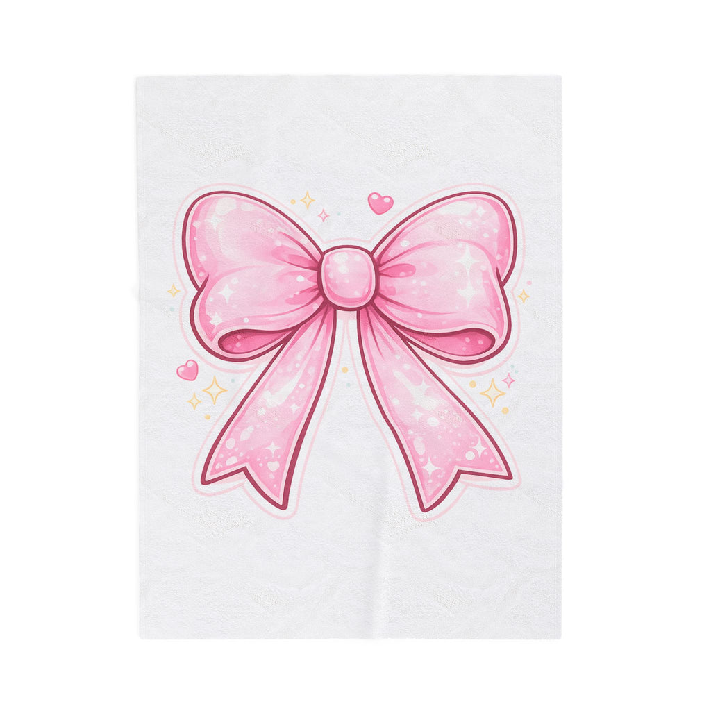 Pink Kawaii Bow Velveteen Plush Blanket — Cute Ribbon Throw for Girls, Gifts, and Cozy Décor