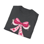 Pink Valentine Bow T-Shirt — Cute Heart Ribbon Graphic Tee