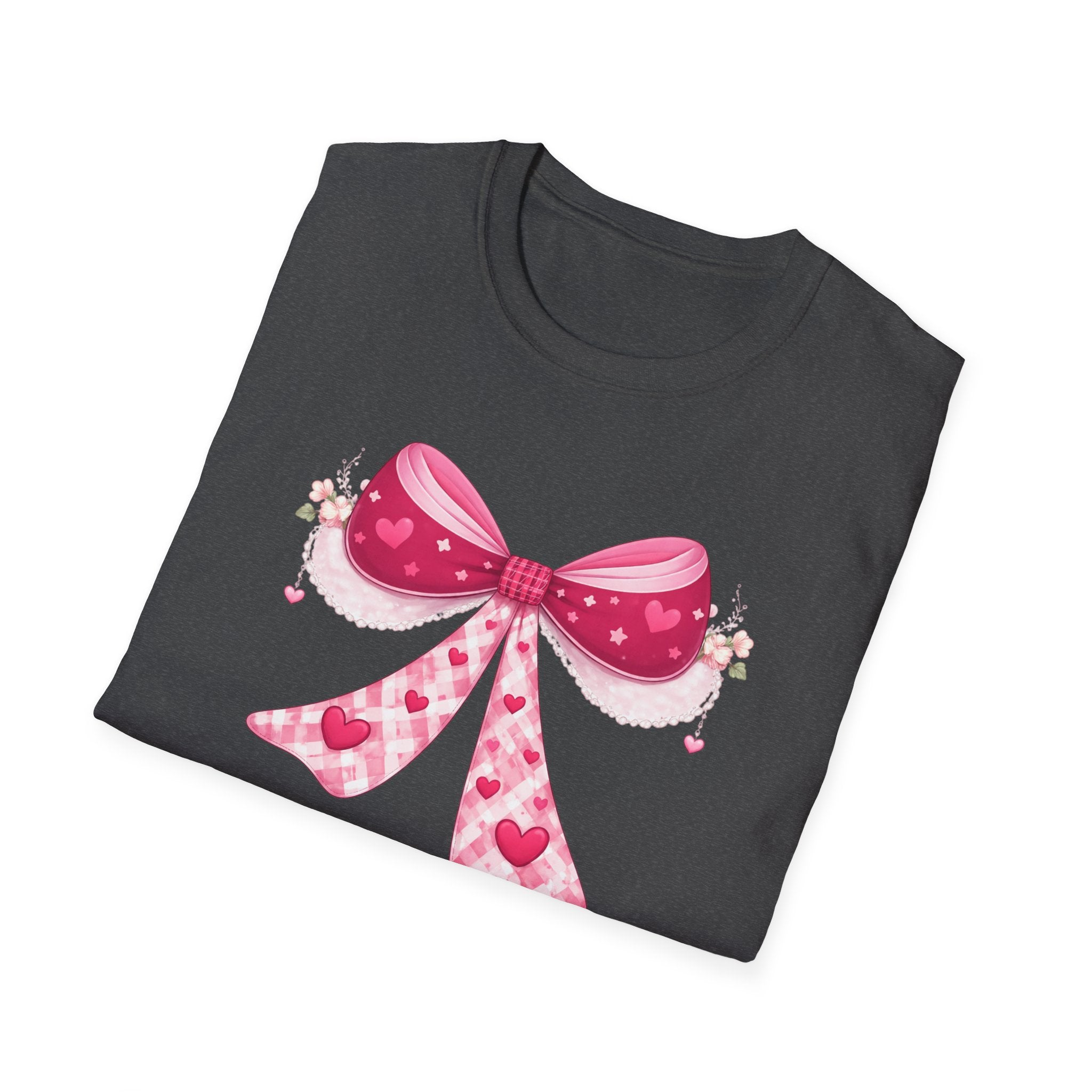 Pink Valentine Bow T-Shirt — Cute Heart Ribbon Graphic Tee