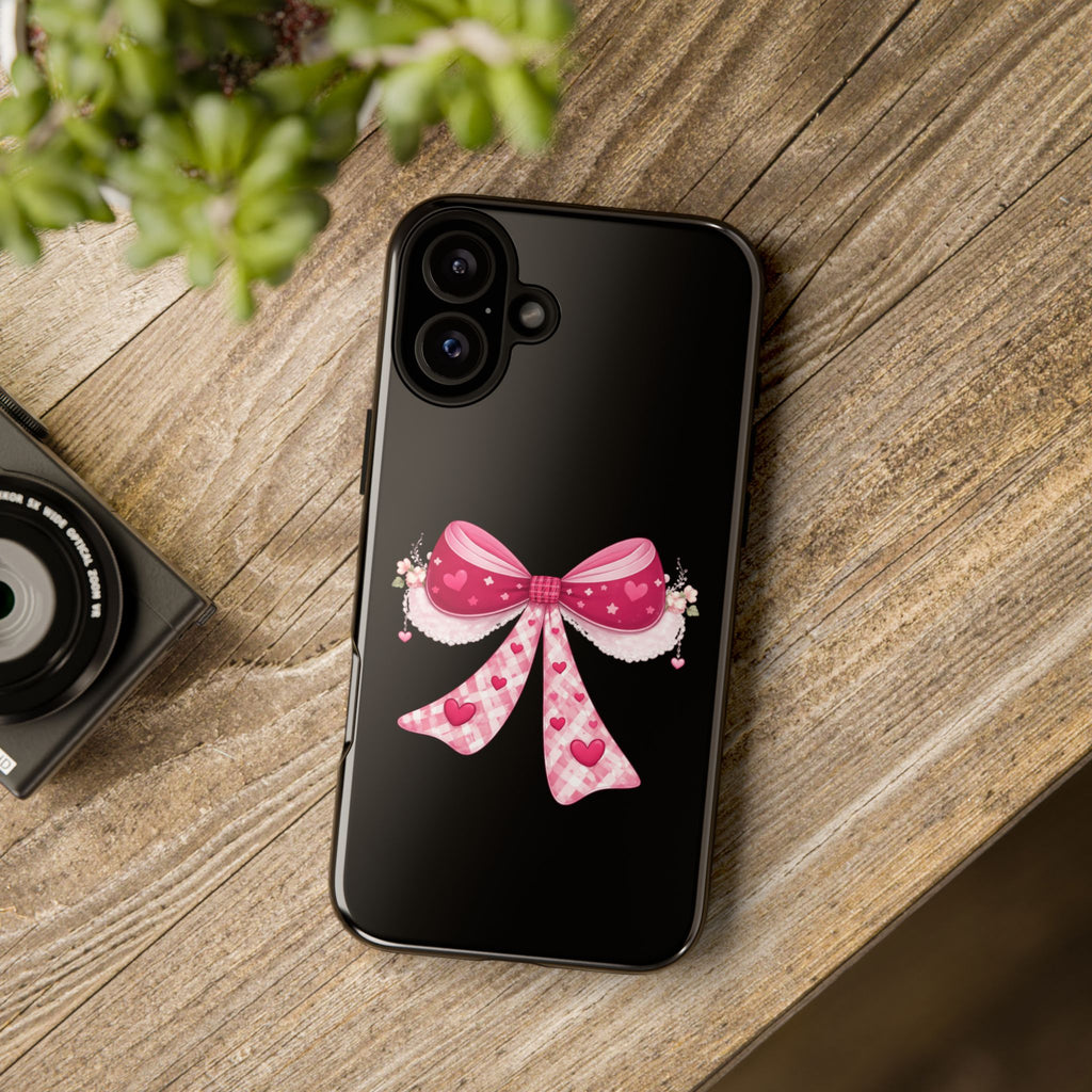 Pink Heart Bow Tough Phone Case — Cute Protective iPhone Cover