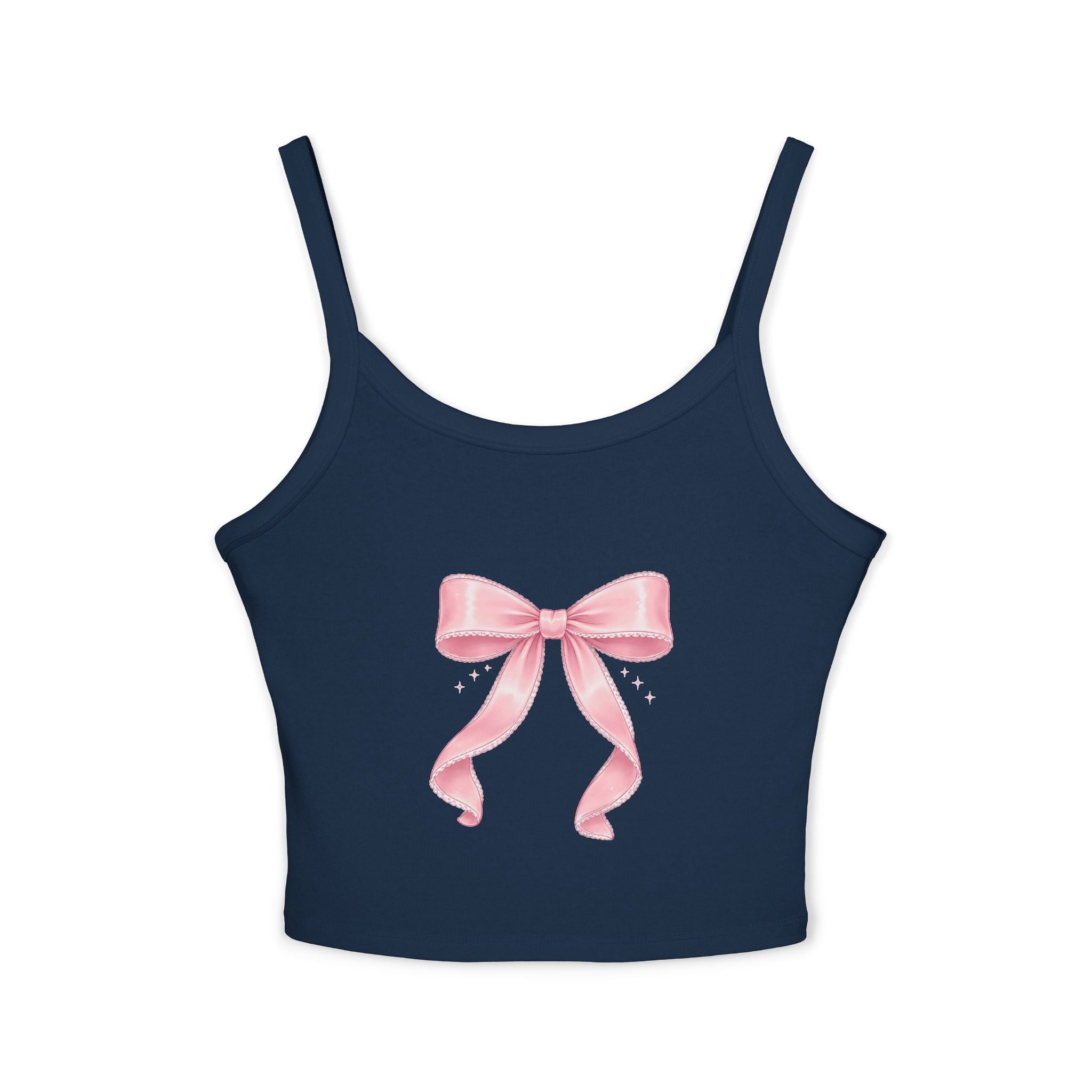 Pink Ribbon Bow Crop Tank Top — Cute Girly Spaghetti Strap Top
