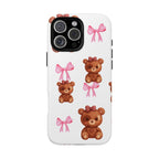 Cute Teddy Bear Phone Case – Pink Bows Patterned Protective iPhone Case