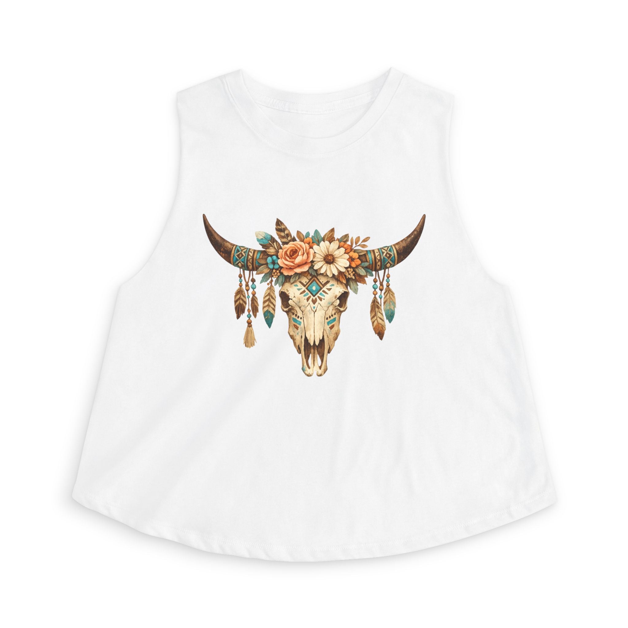 Boho Floral Bull Skull Crop Top — Women's Southwestern Tank
