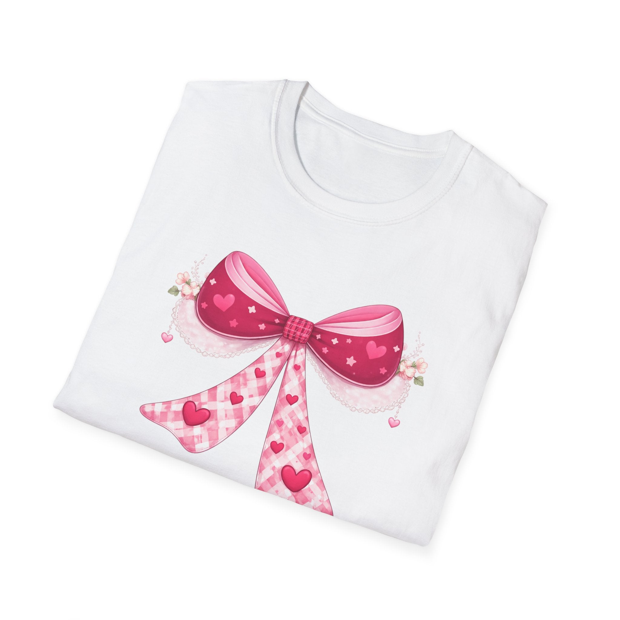 Pink Valentine Bow T-Shirt — Cute Heart Ribbon Graphic Tee