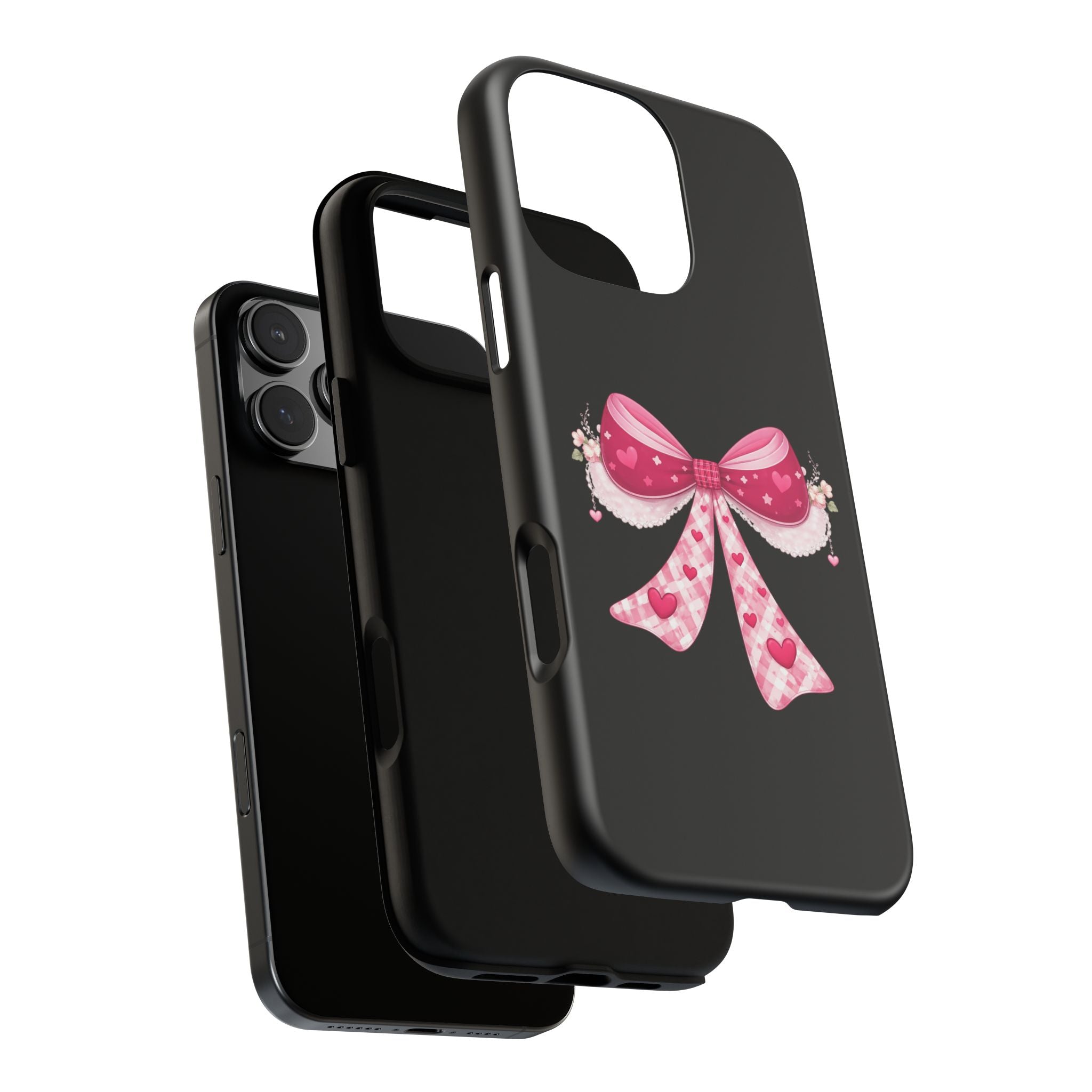 Pink Heart Bow Tough Phone Case — Cute Protective iPhone Cover