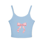 Pink Ribbon Bow Crop Tank Top — Cute Girly Spaghetti Strap Top