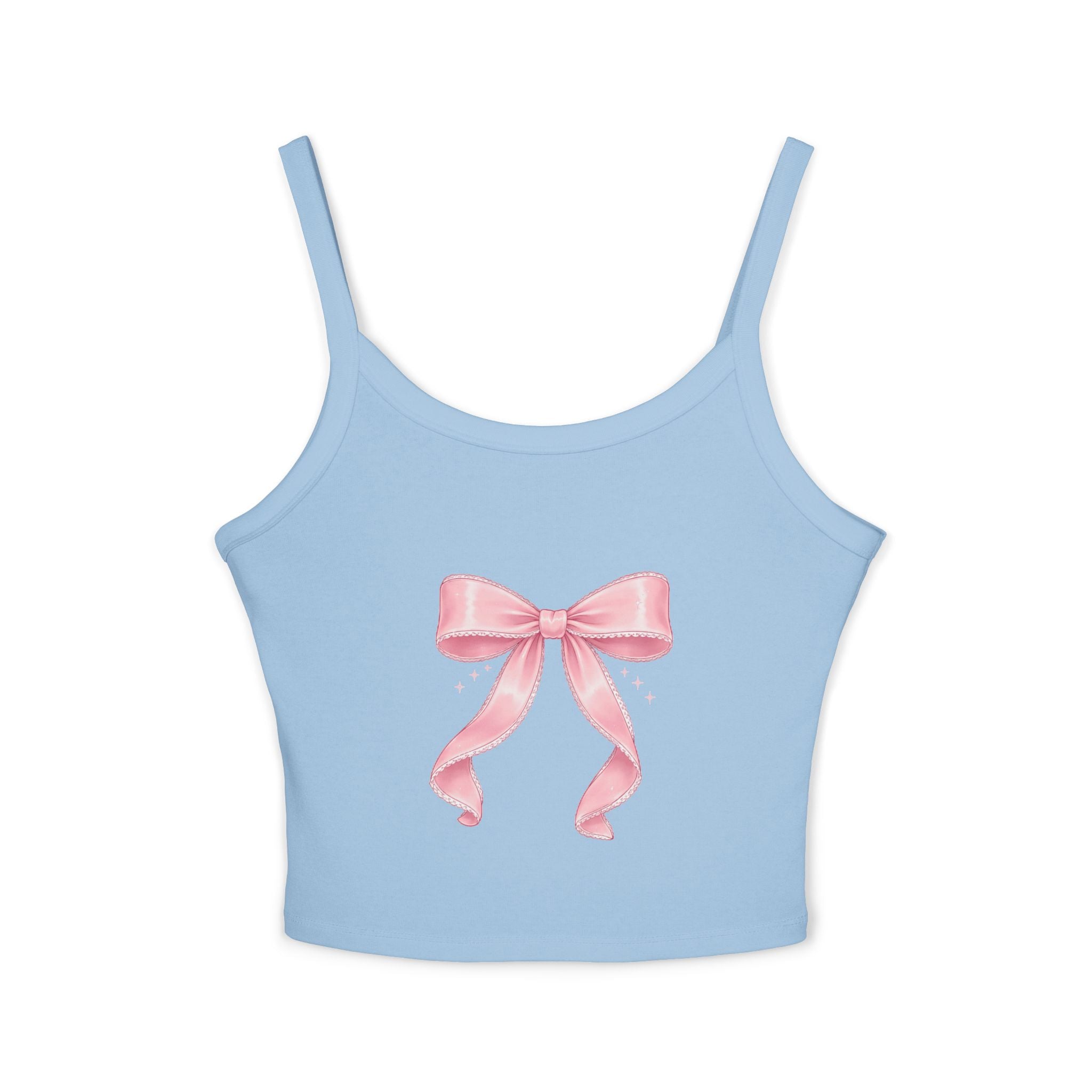 Pink Ribbon Bow Crop Tank Top — Cute Girly Spaghetti Strap Top