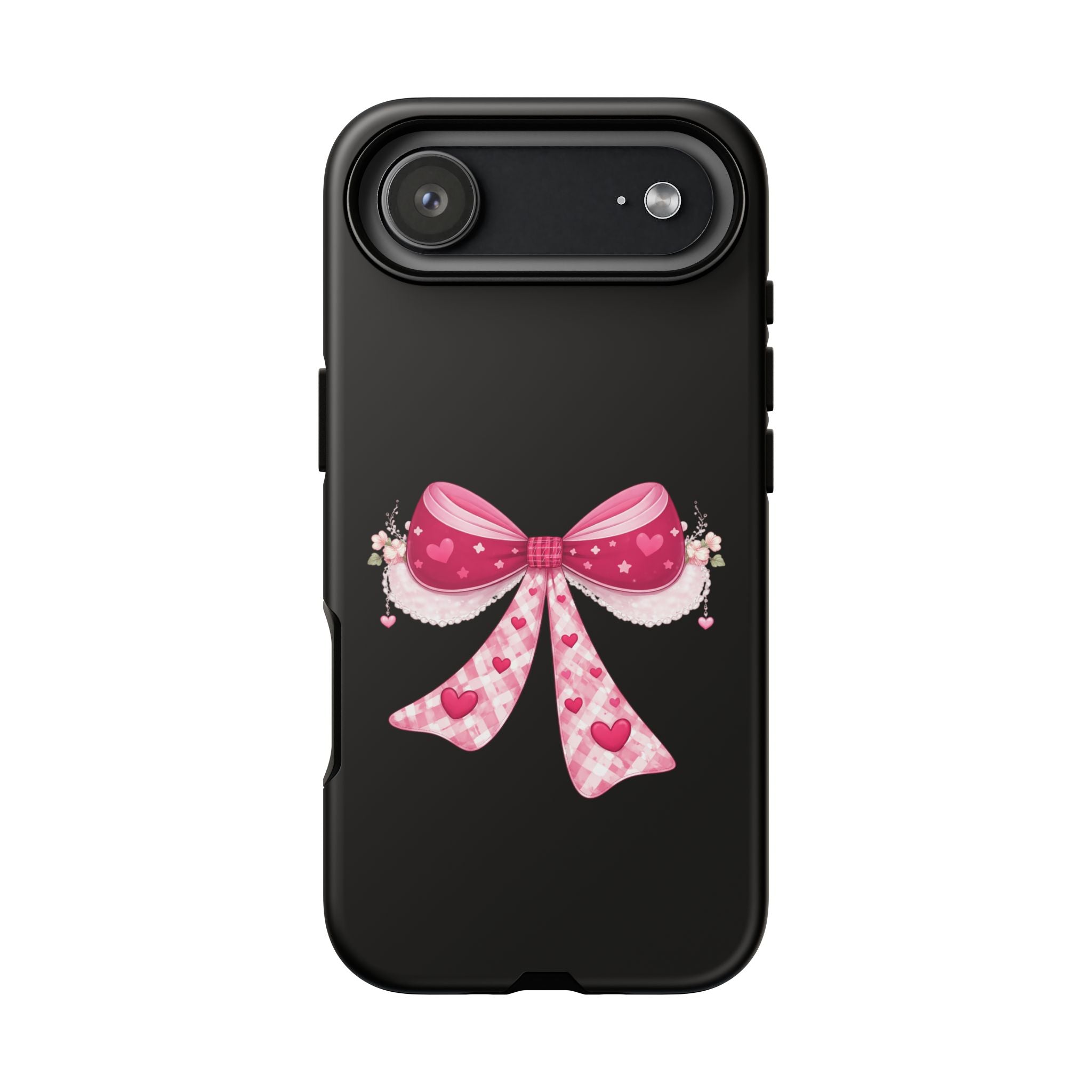 Pink Heart Bow Tough Phone Case — Cute Protective iPhone Cover