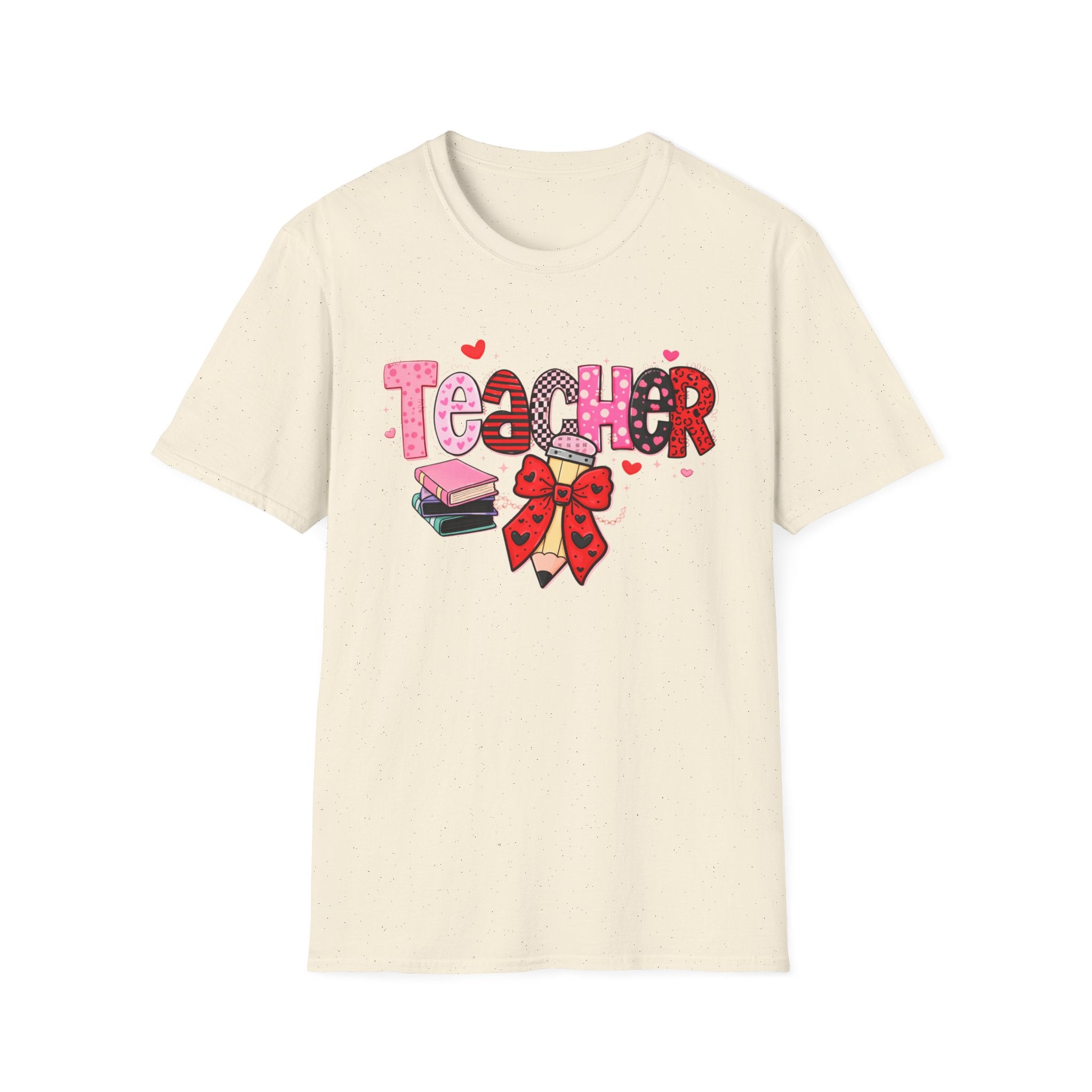 Teacher Valentines T-Shirt — Cute Pink 'Teacher' Design with Books & Bow