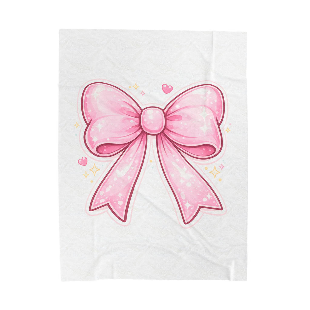Pink Kawaii Bow Velveteen Plush Blanket — Cute Ribbon Throw for Girls, Gifts, and Cozy Décor