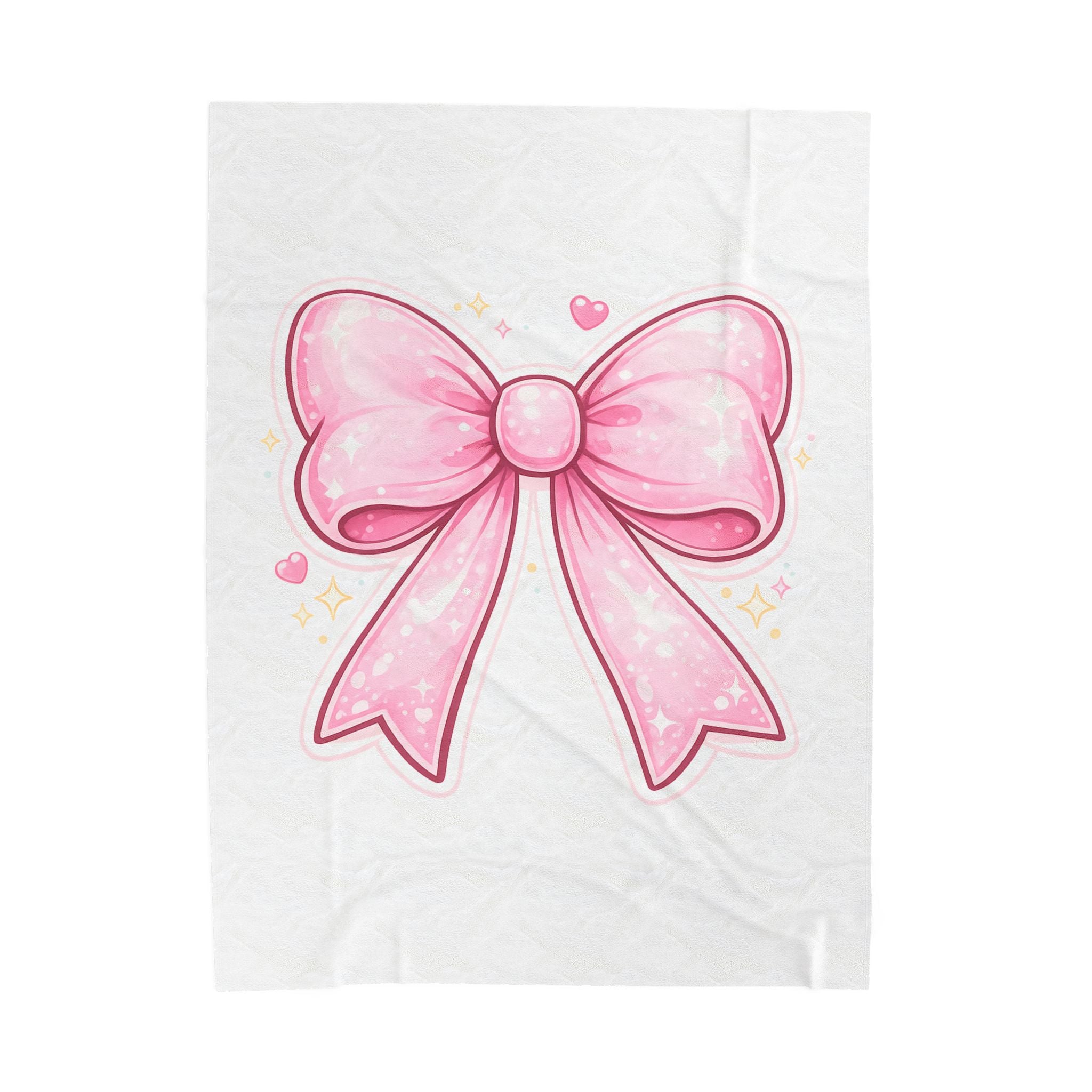 Pink Kawaii Bow Velveteen Plush Blanket — Cute Ribbon Throw for Girls, Gifts, and Cozy Décor