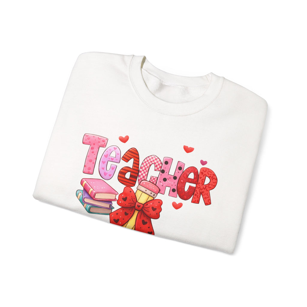 Teacher Heart Graphic Sweatshirt — Cute Books & Bow Design, Perfect for Teacher Gifts
