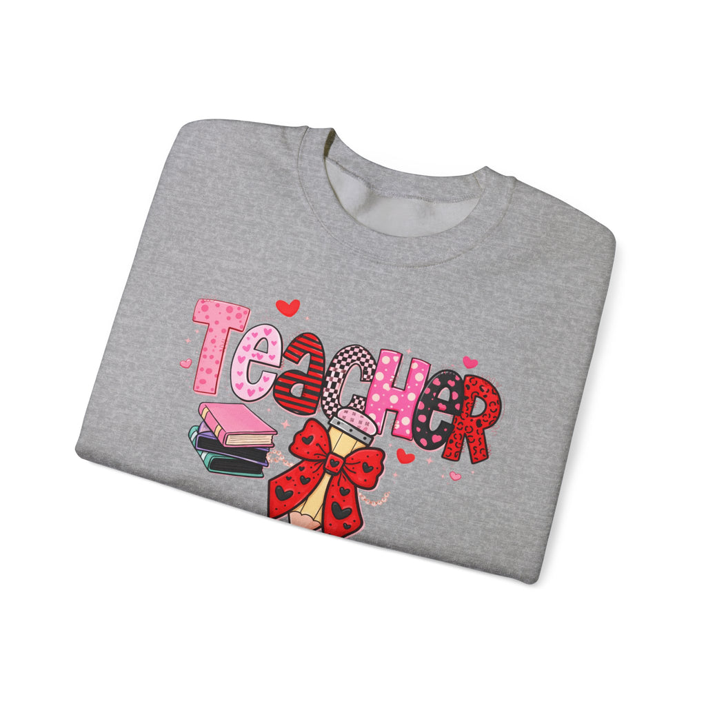 Teacher Crewneck Sweatshirt — Cute Pink Bow & Books Design | Teacher Appreciation Gift