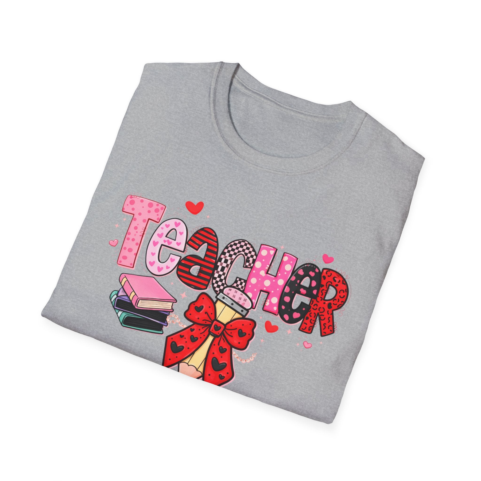 Teacher Valentines T-Shirt — Cute Pink 'Teacher' Design with Books & Bow