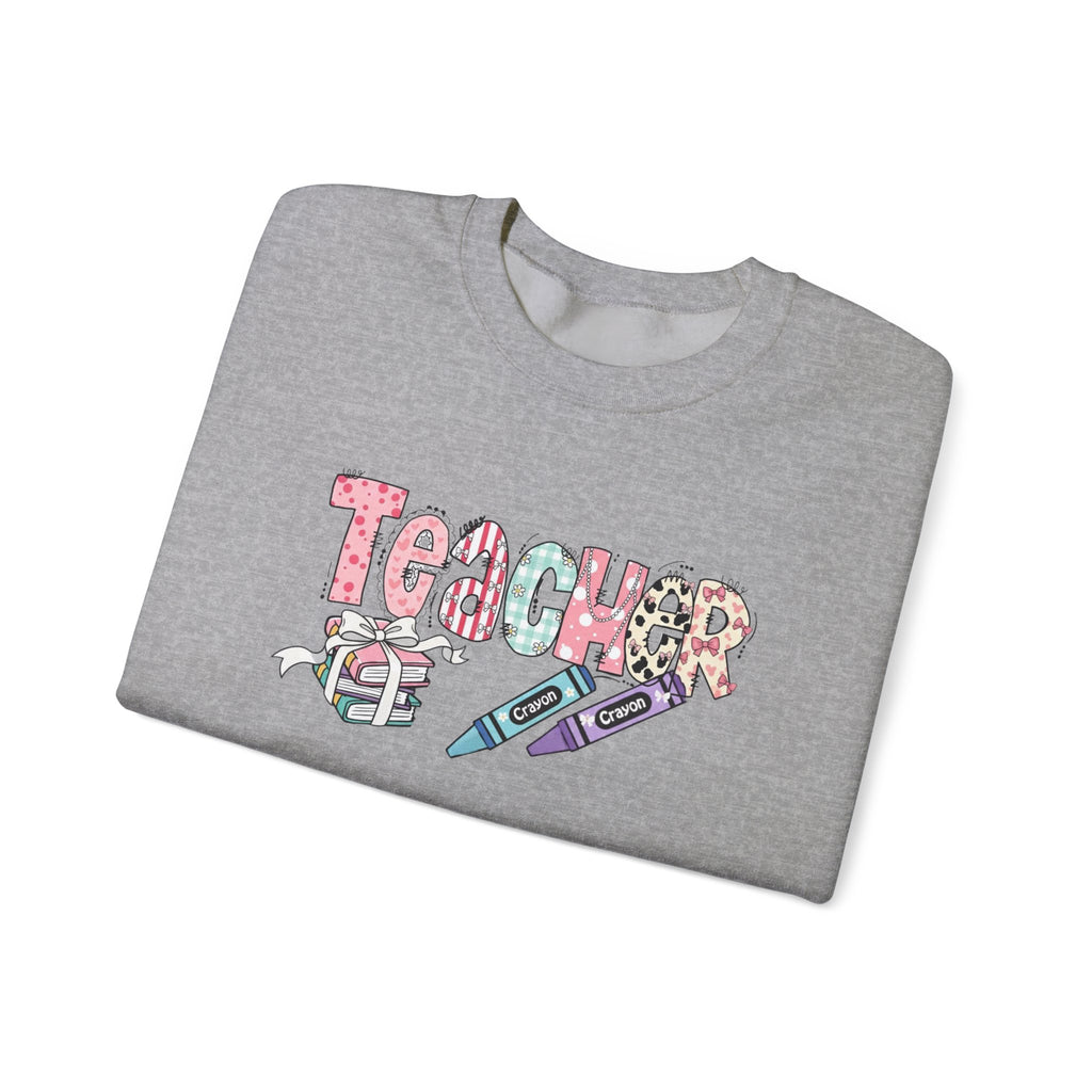 Teacher Floral Crewneck Sweatshirt — Pastel Pencil & Apple Design