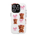 Cute Teddy Bear Phone Case – Pink Bows Patterned Protective iPhone Case