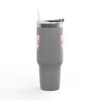 40oz Insulated Travel Mug — Pink Gingham Bow Design