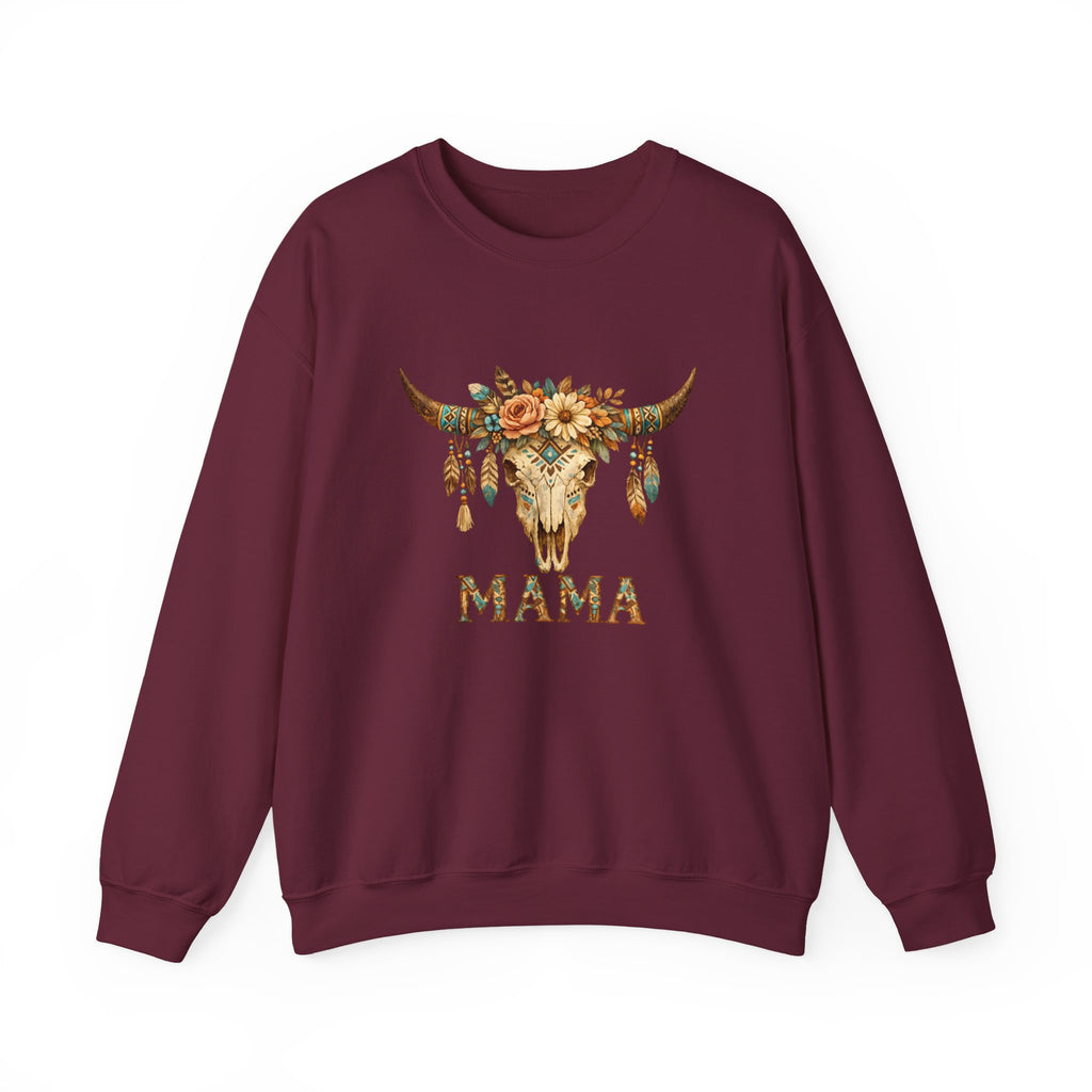 Mama Floral Cow Skull Sweatshirt — Boho Western Mother's Day Crewneck