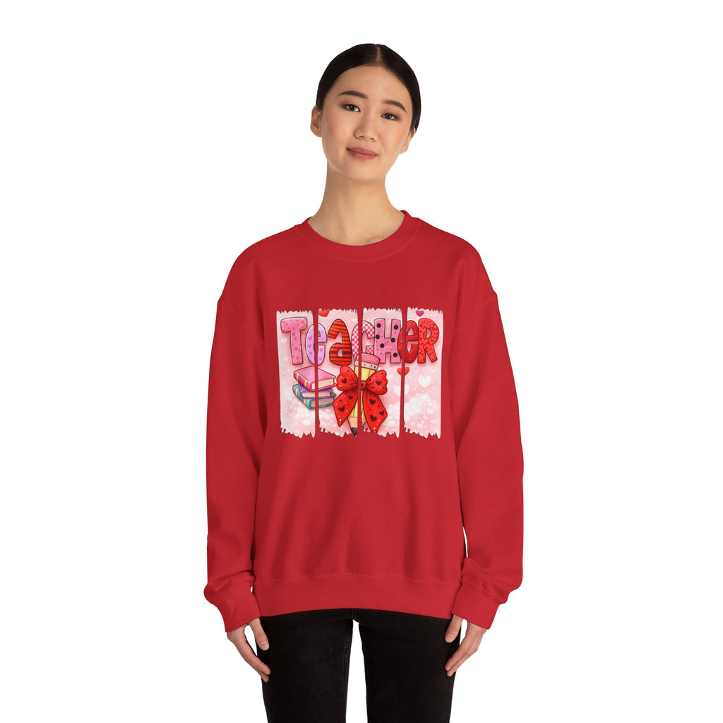 Teacher Heart Crewneck Sweatshirt — Cute Pink Classroom Gift