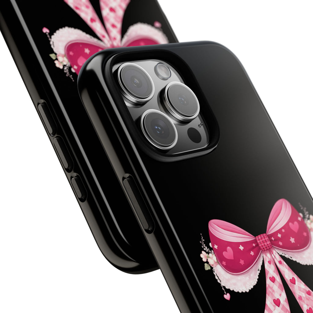 Pink Heart Bow Tough Phone Case — Cute Protective iPhone Cover