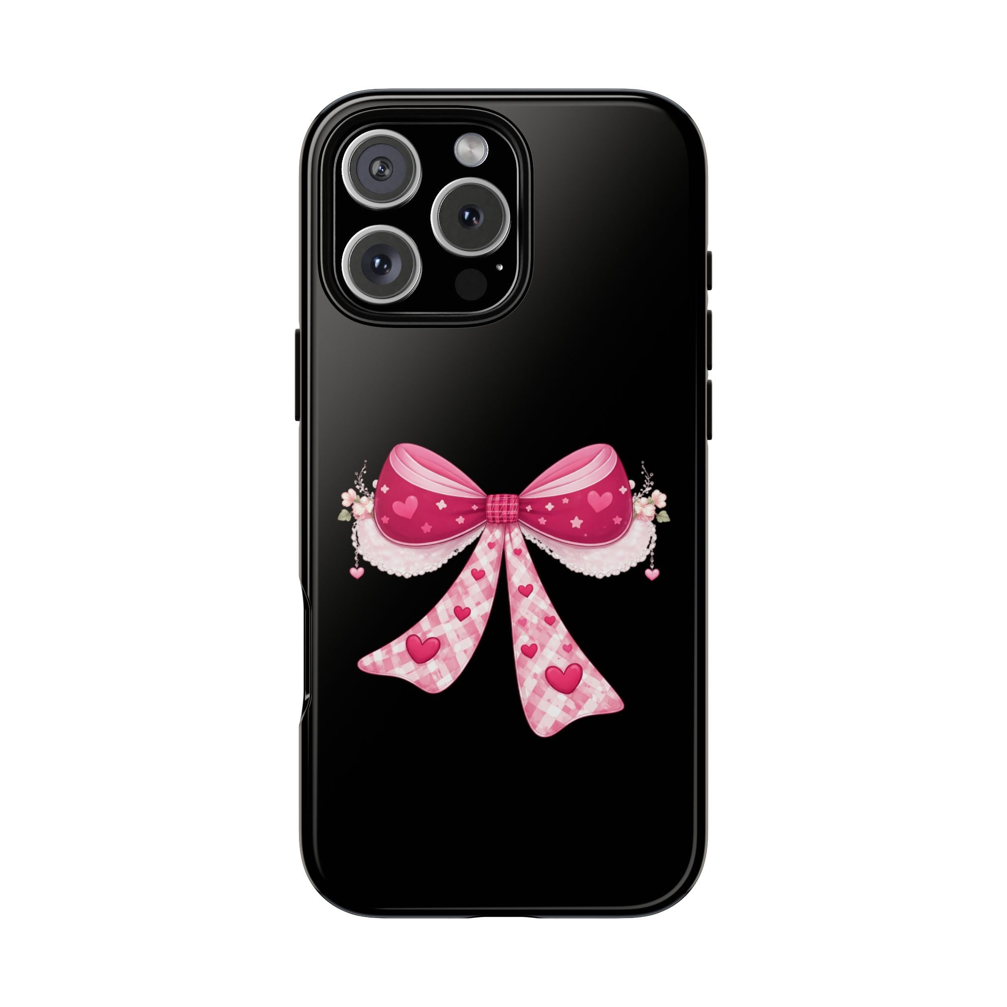 Pink Heart Bow Tough Phone Case — Cute Protective iPhone Cover