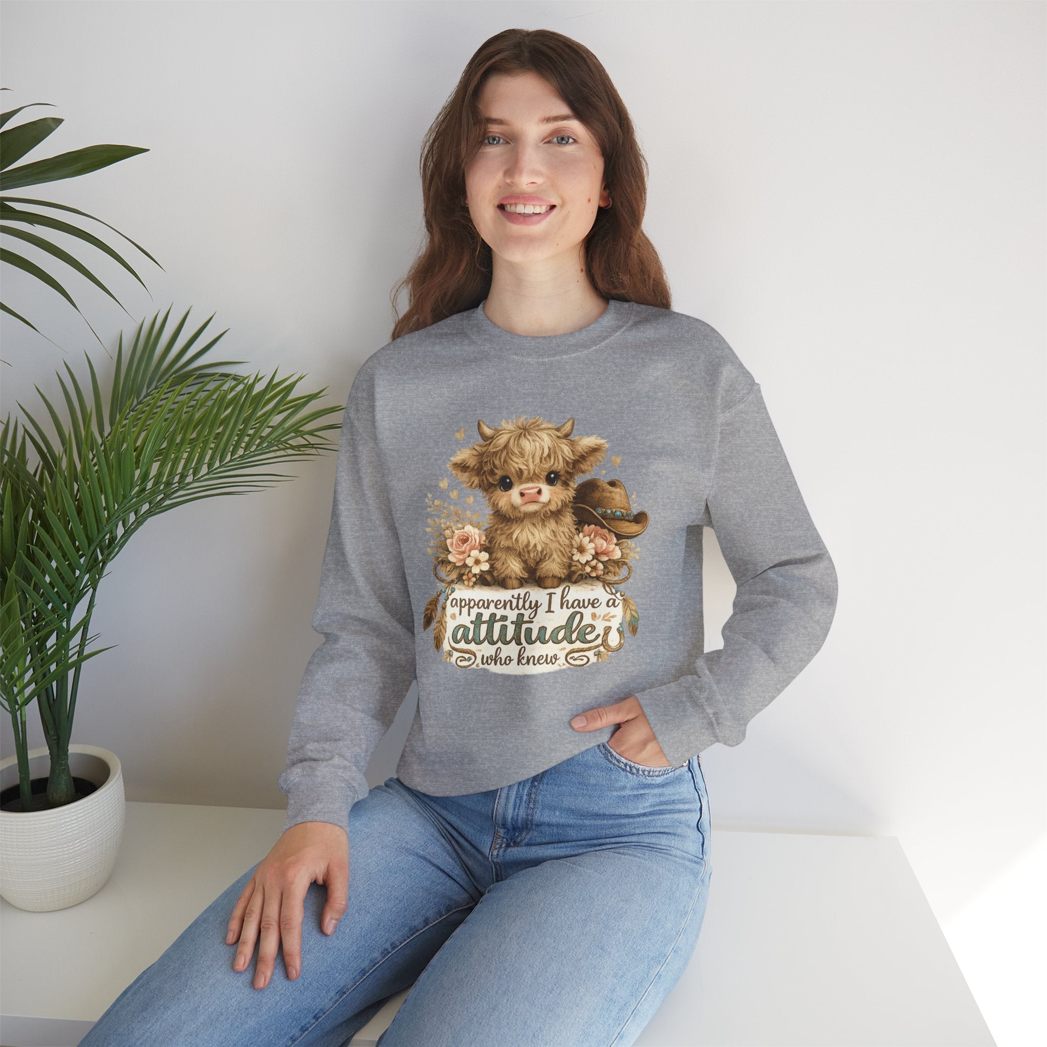 Cow Face Sweatshirt "Apparently I Have An Attitude" — Cute Farm Animal Graphic Crewneck