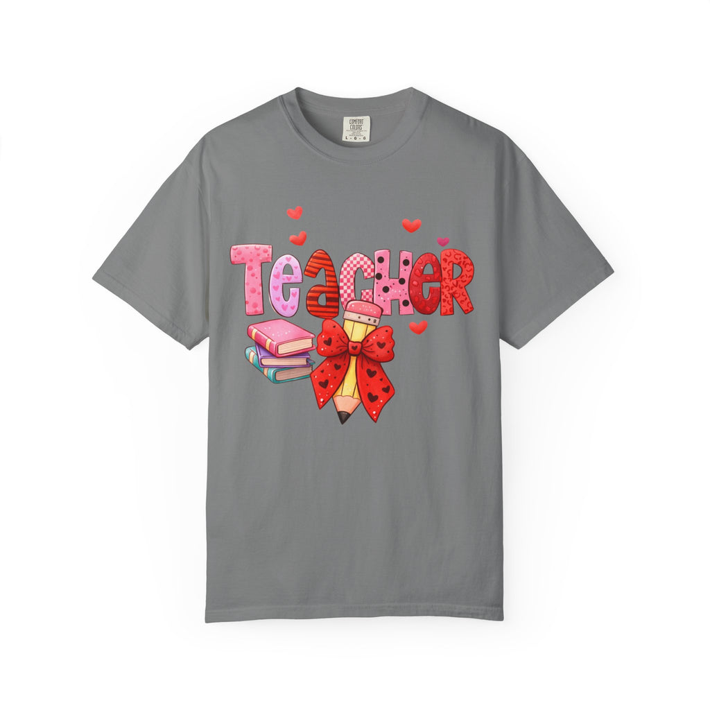 Teacher Heart Graphic T-Shirt — Cute Book & Pencil Gift Tee for Educators
