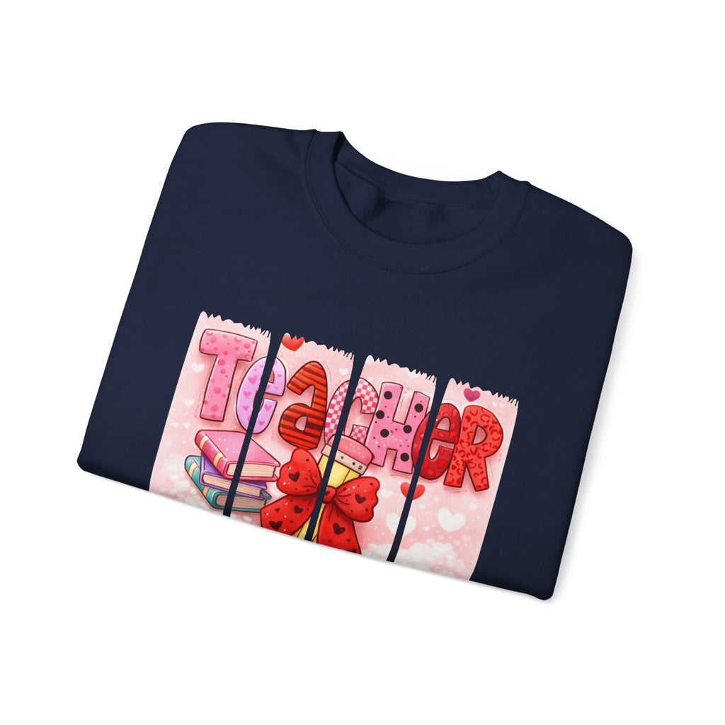 Teacher Heart Crewneck Sweatshirt — Cute Pink Classroom Gift