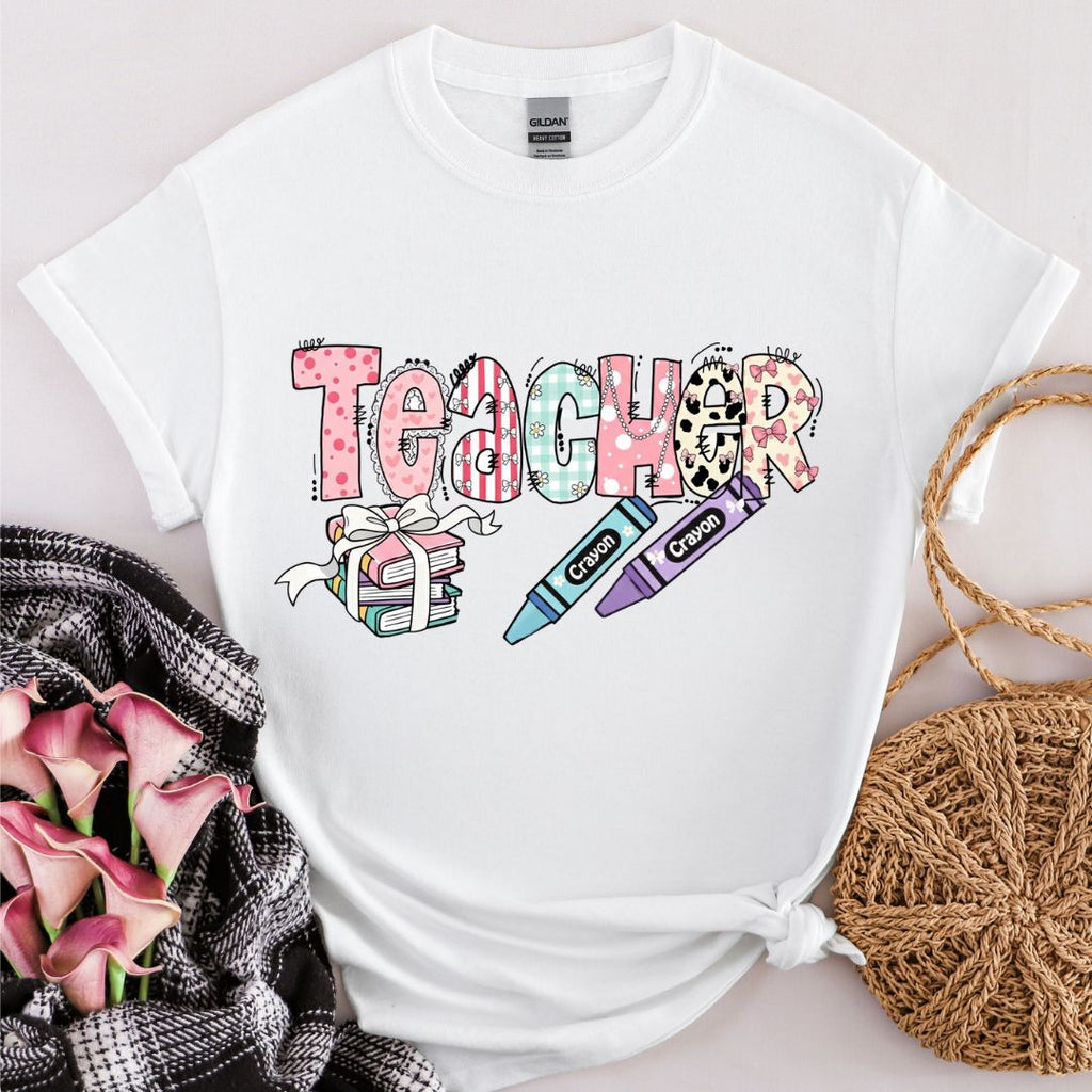 Teacher Crayon Graphic T-Shirt — Cute School Staff Gift