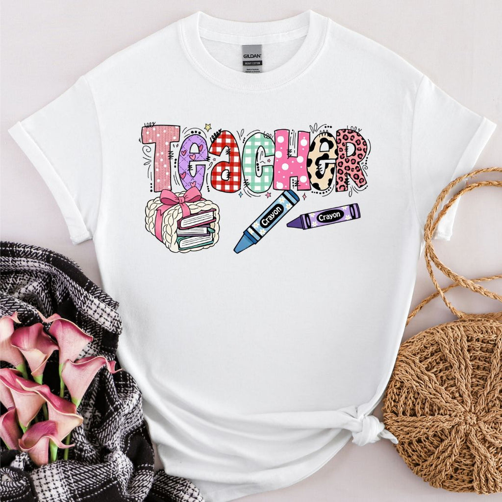 Teacher Doodle T-Shirt – Colorful School Supplies Graphic Tee
