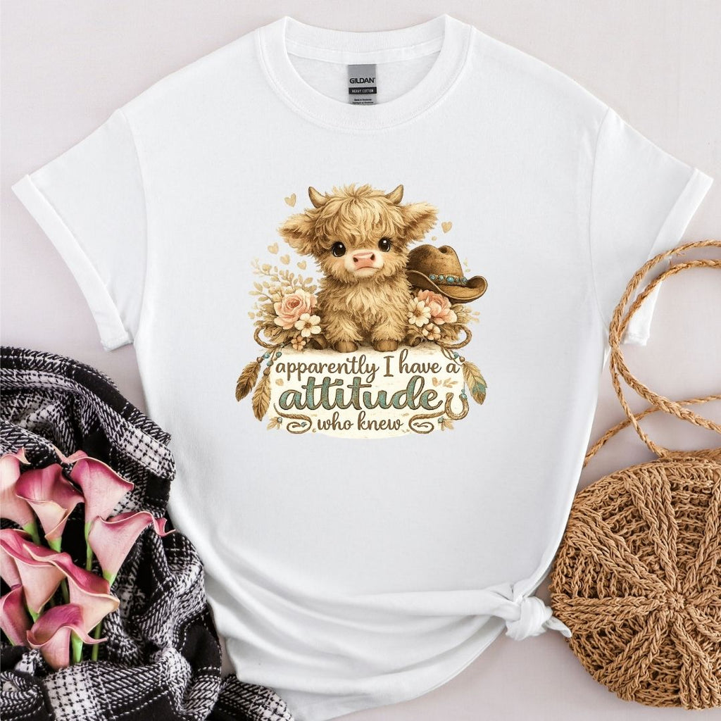 Cute Highland Cow T-Shirt — "Apparently I Have An Attitude" Graphic Tee