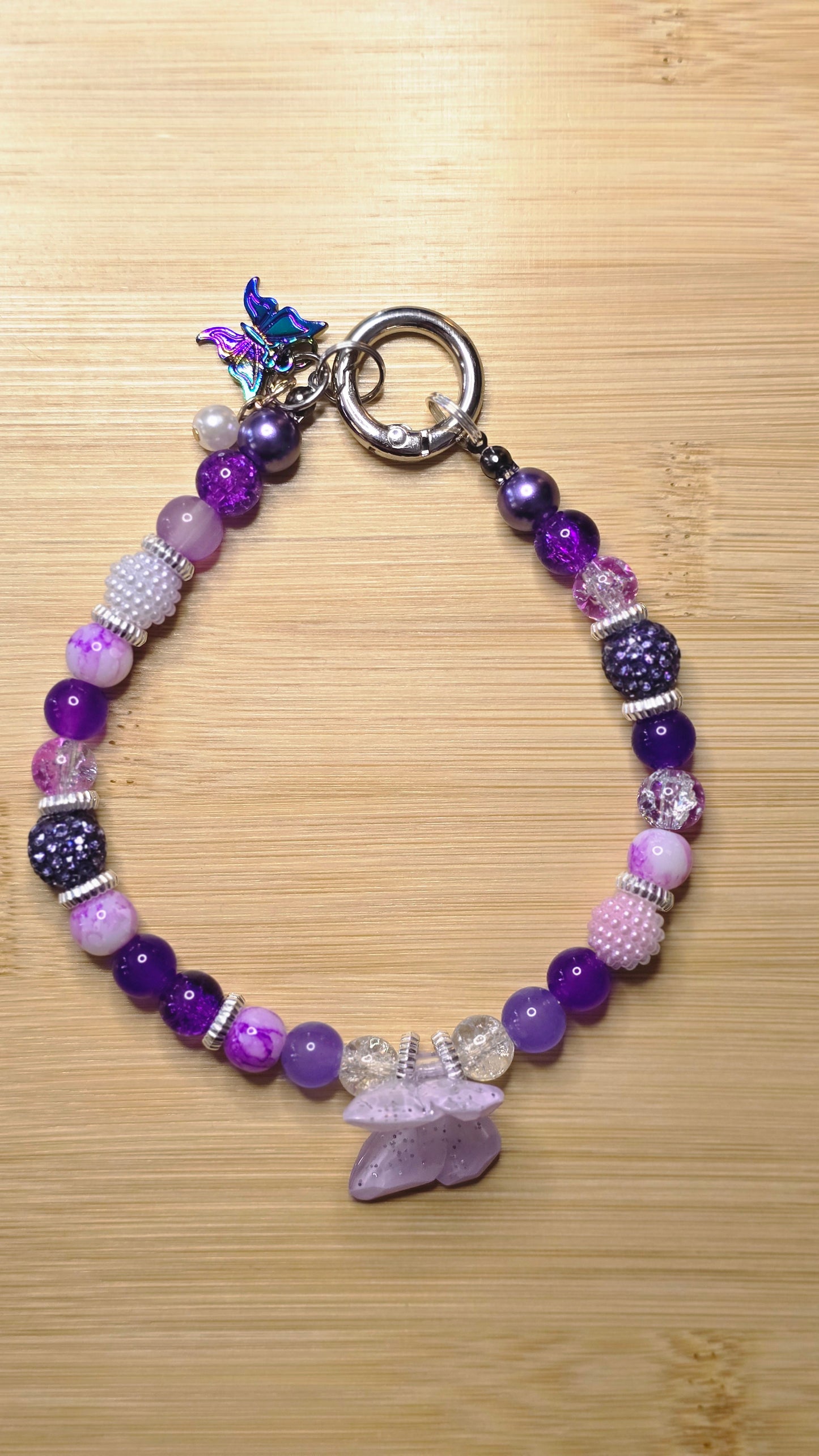 Beaded Purple Butterfly Phone Charm