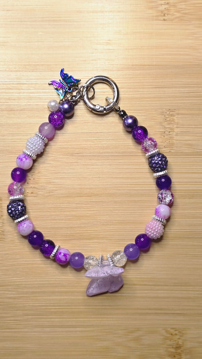 Beaded Purple Butterfly Phone Charm