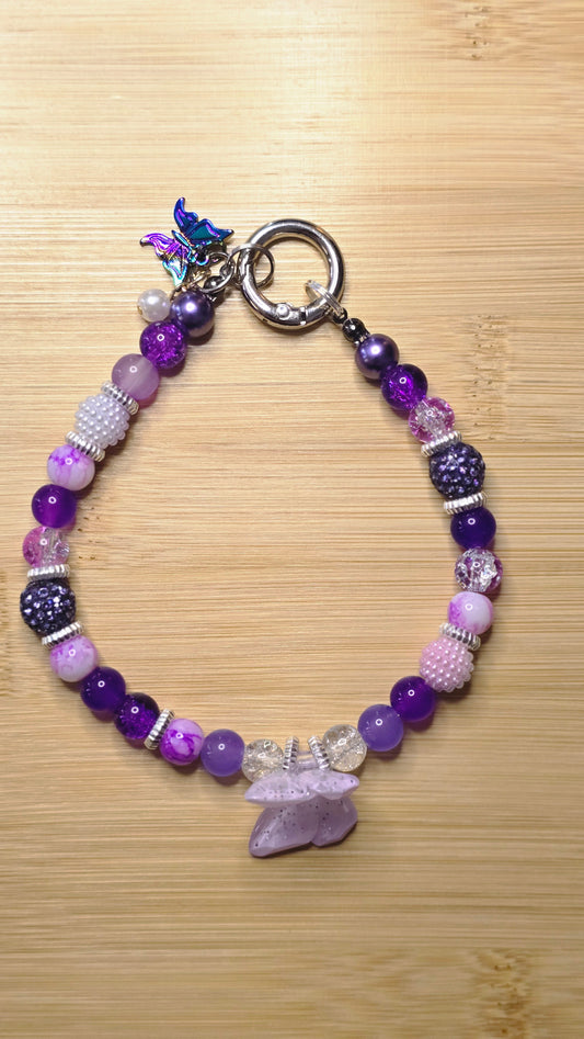 Beaded Purple Butterfly Phone Charm