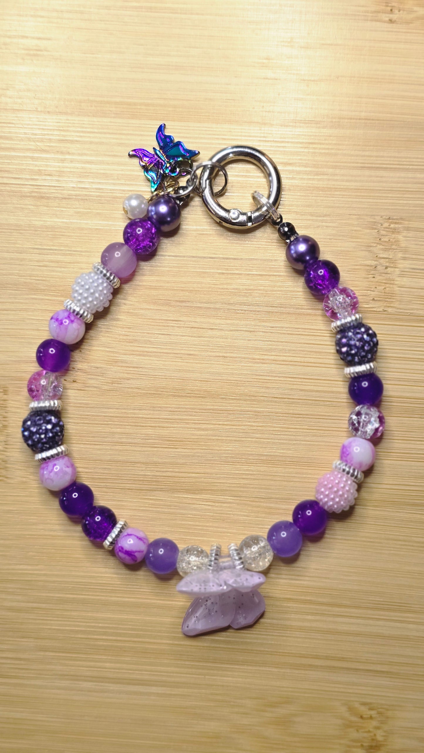Beaded Purple Butterfly Phone Charm