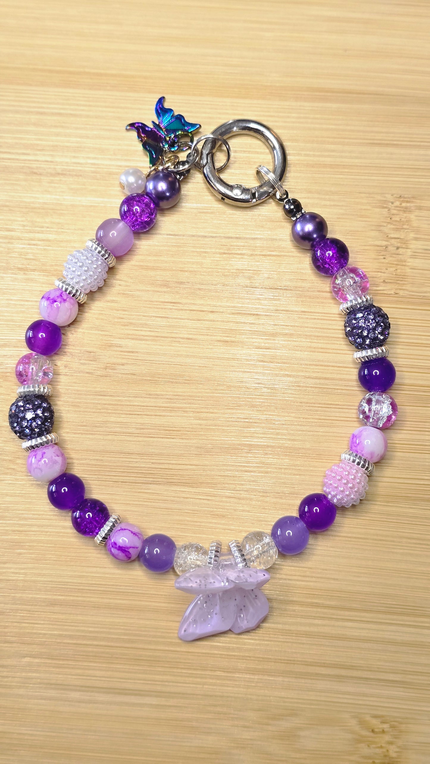 Beaded Purple Butterfly Phone Charm