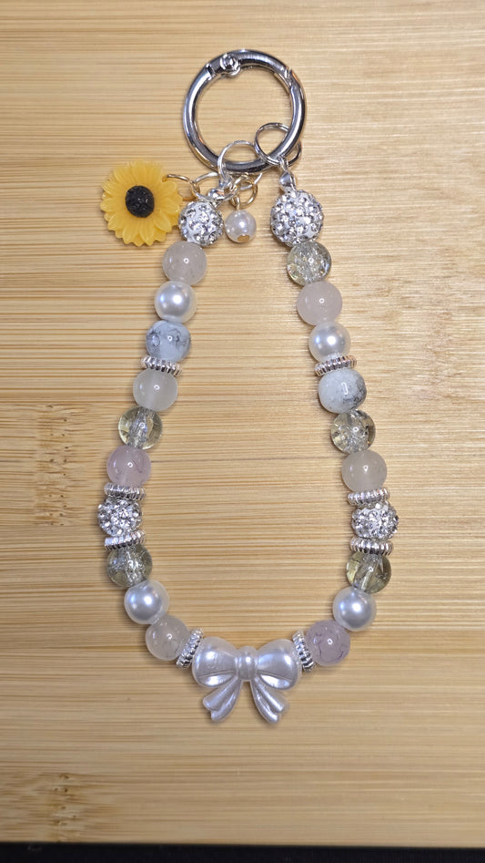 White Beaded Phone Charm