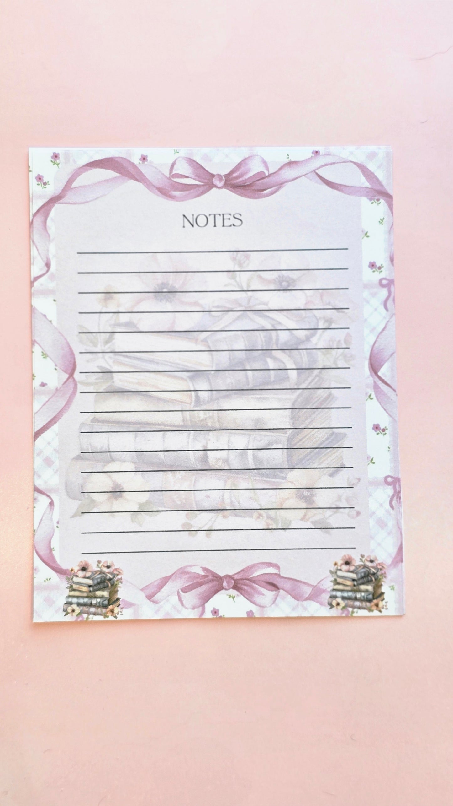Pink Bows & Books Note Pad 4.25 x 5