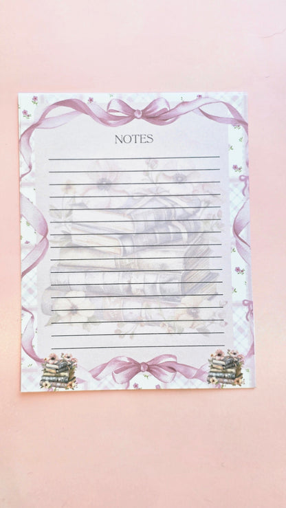 Pink Bows & Books Note Pad 4.25 x 5