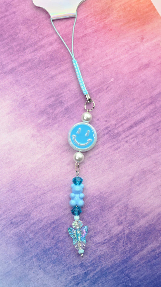 Baby Blue Smiley Face Phone Charm