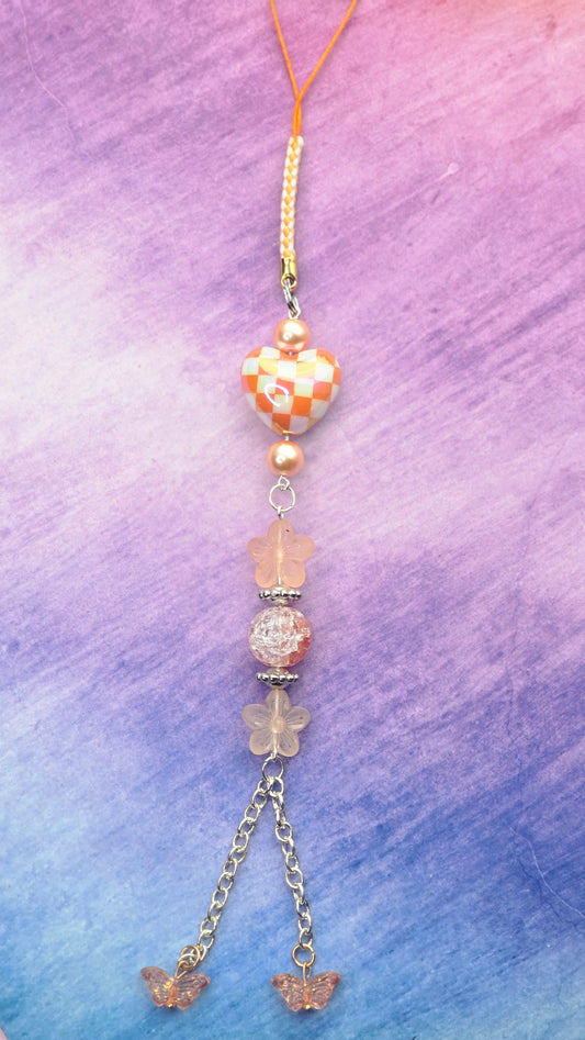 Checkered Heart Phone Charm