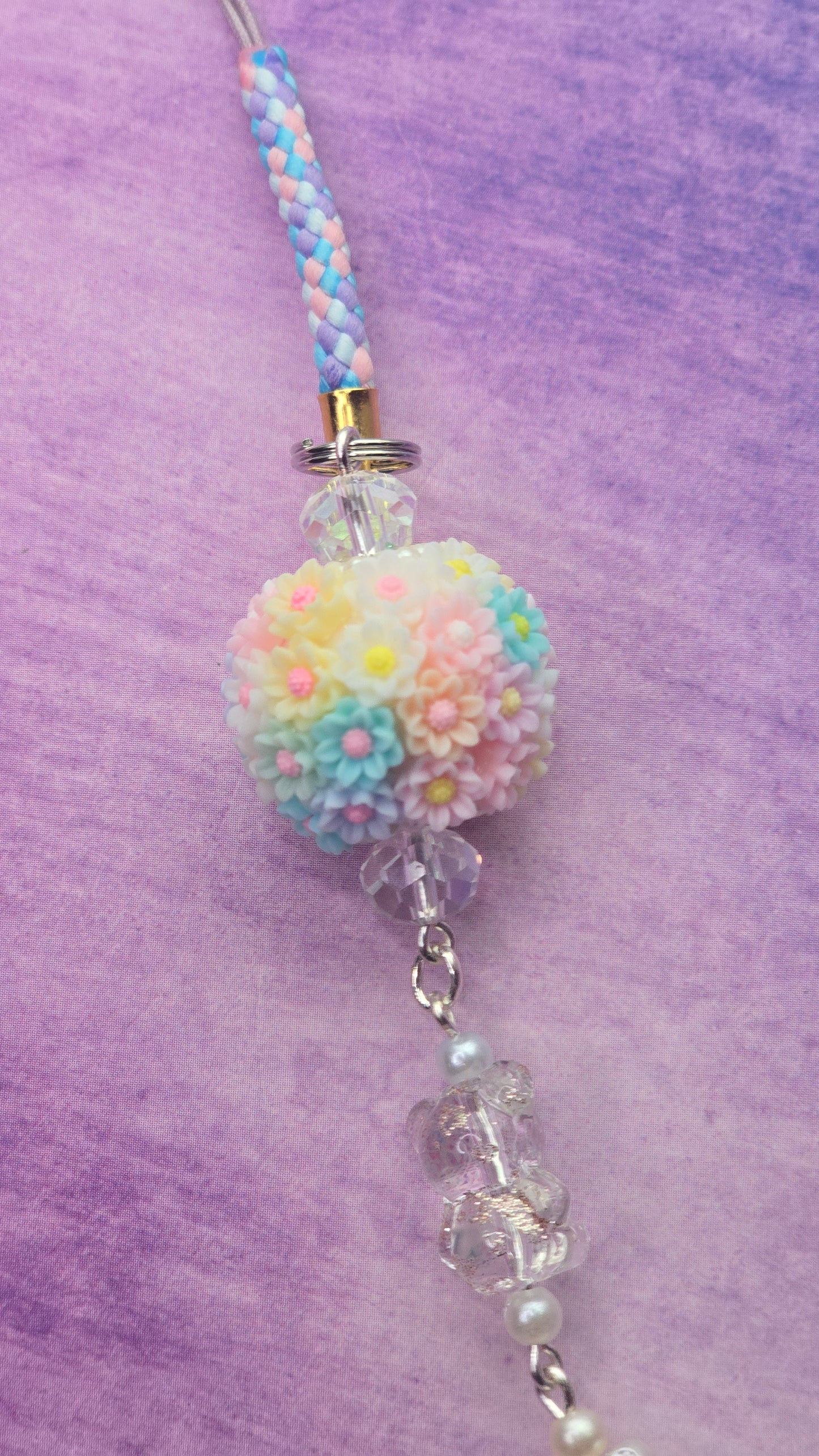 Pastel Flower Ball Phone Charm Strap