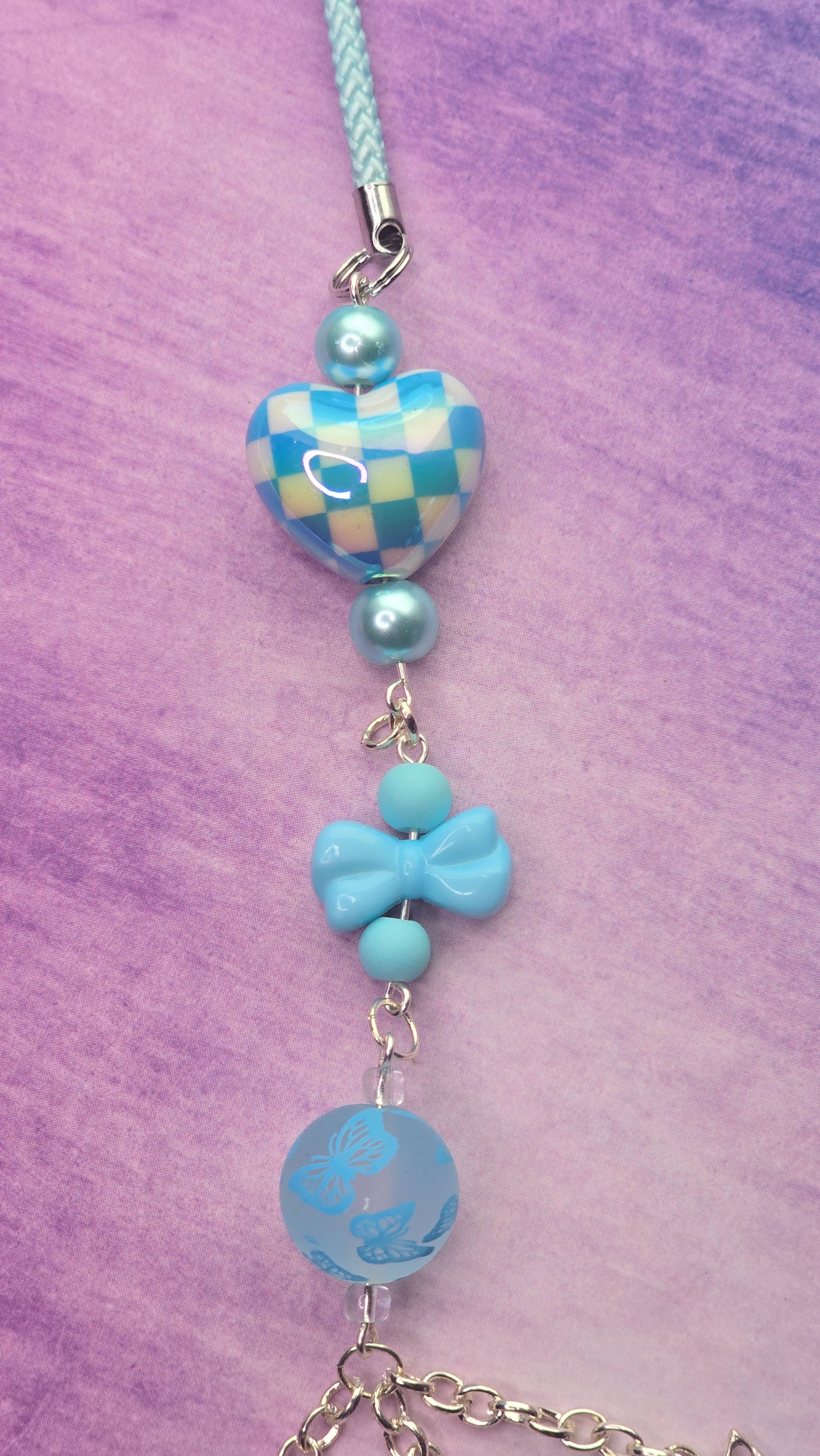Blue Checkered Heart Keychain