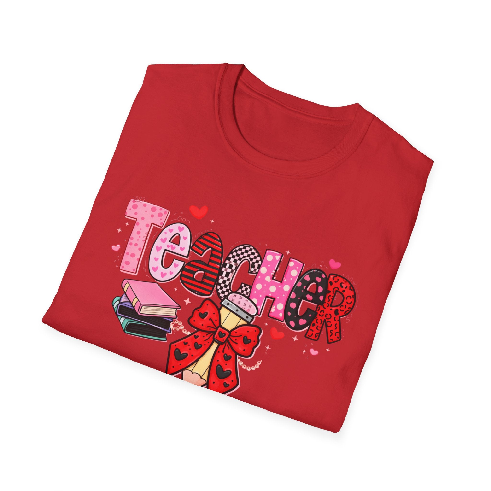 Teacher Valentines T-Shirt — Cute Pink 'Teacher' Design with Books & Bow