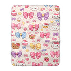 Kawaii Pastel Bow Sherpa Blanket — Cute Dessert & Bear Pattern Cozy Throw