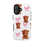 Cute Teddy Bear Phone Case – Pink Bows Patterned Protective iPhone Case