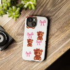 Cute Teddy Bear Phone Case – Pink Bows Patterned Protective iPhone Case