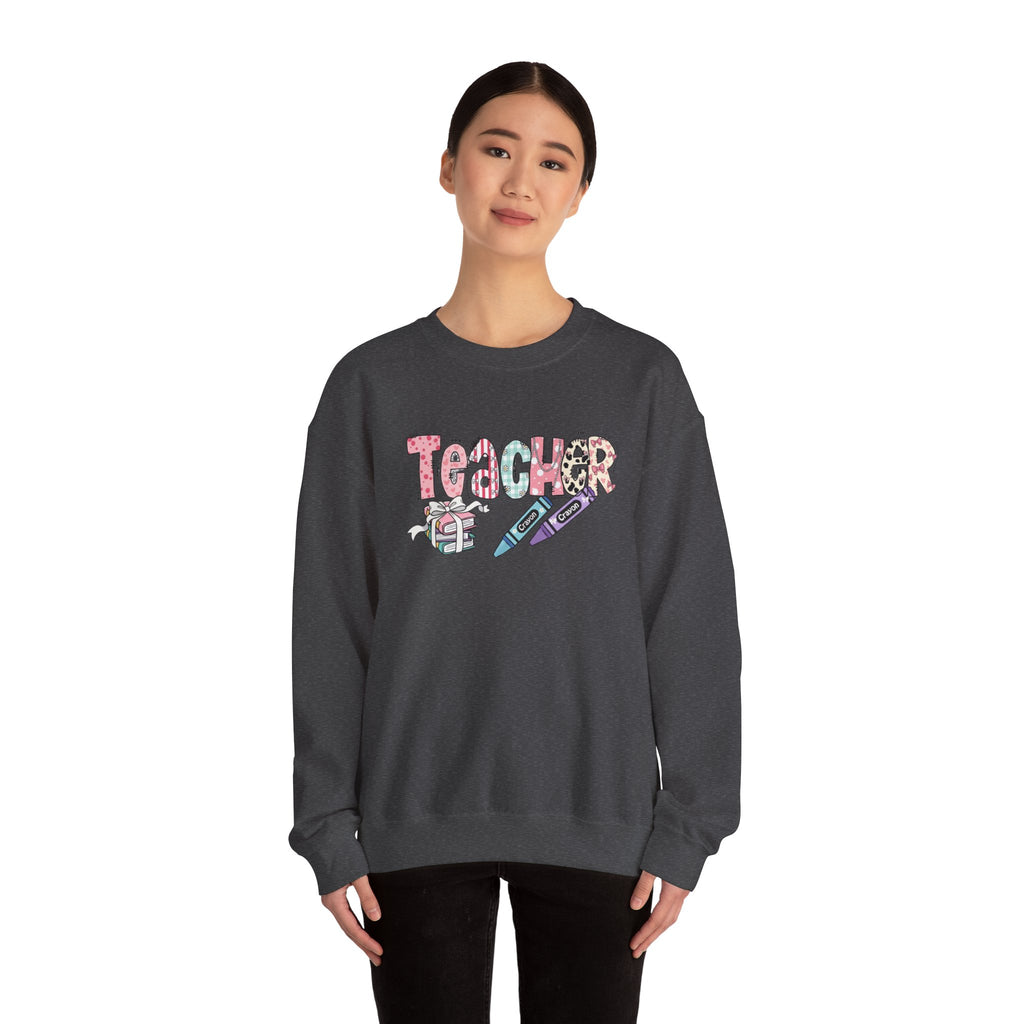Teacher Floral Crewneck Sweatshirt — Pastel Pencil & Apple Design