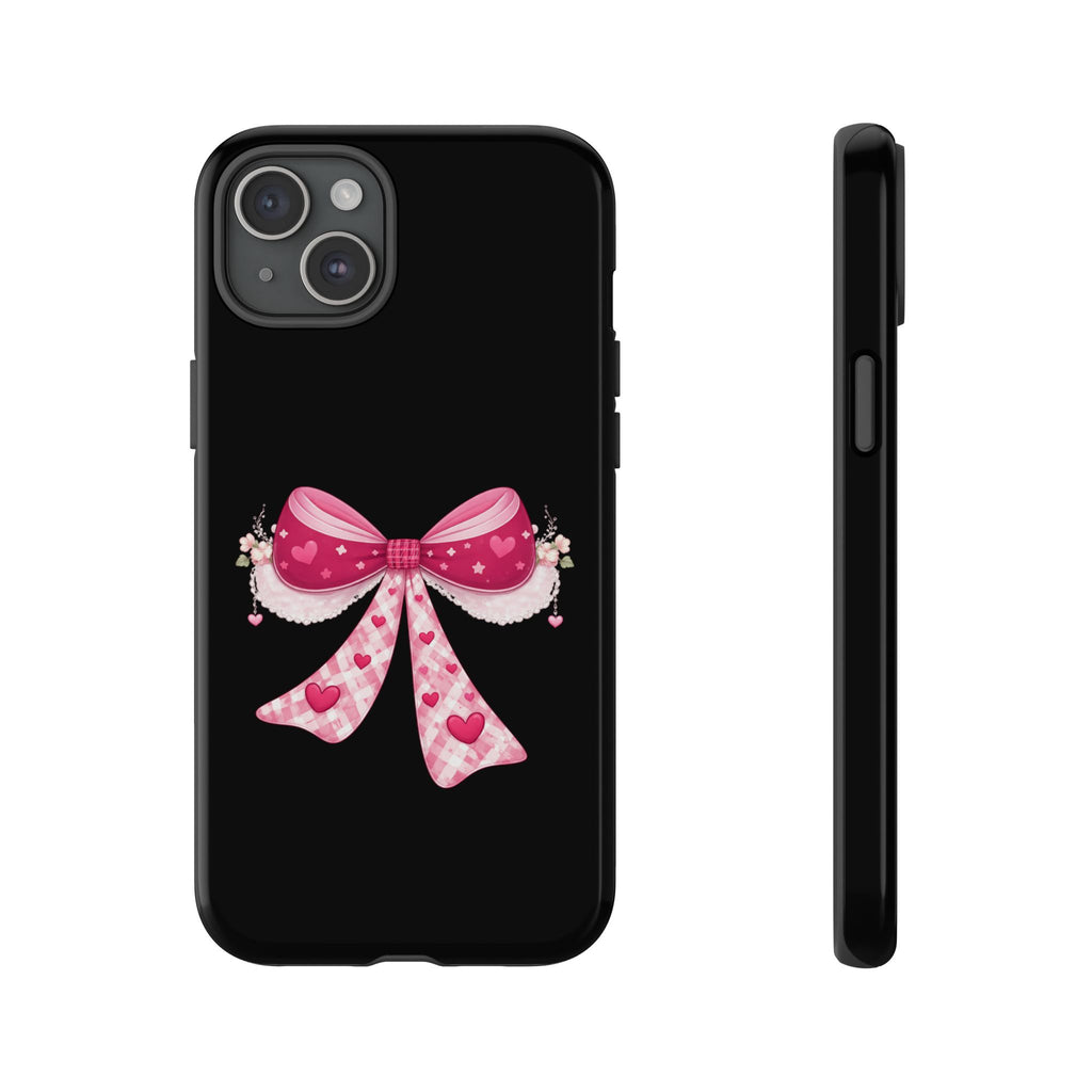 Pink Heart Bow Tough Phone Case — Cute Protective iPhone Cover